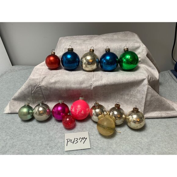 Vintage Glass Christmas Ornaments Set 14 Assorted Metallic Shine Unique Designs - Picture 10 of 12
